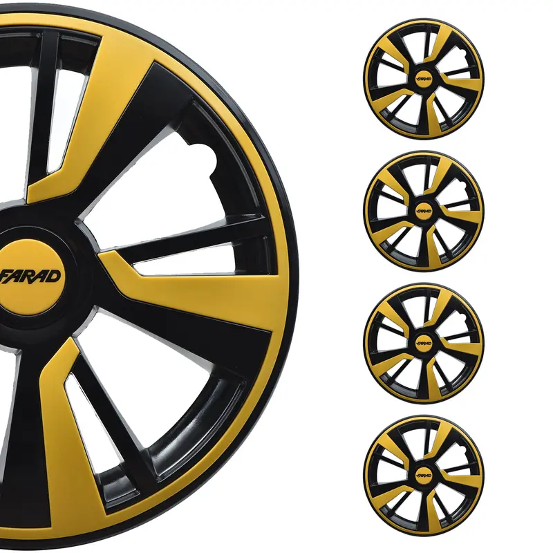 14-Inch Twintone Hub Caps With Black & Yellow Accents – Full Set Of 4 1