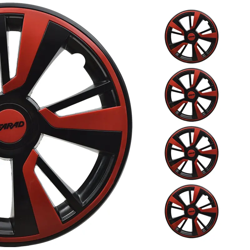 16-Inch Twintone Hub Caps – Black With Red Accent Inserts (4-Piece Set) 1