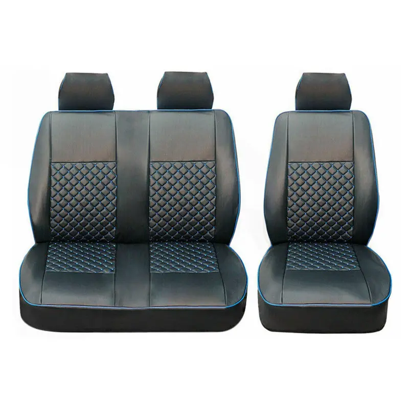 Black & Blue Leather Front Seat Protectors For 2015–2026 Ford Transit 1