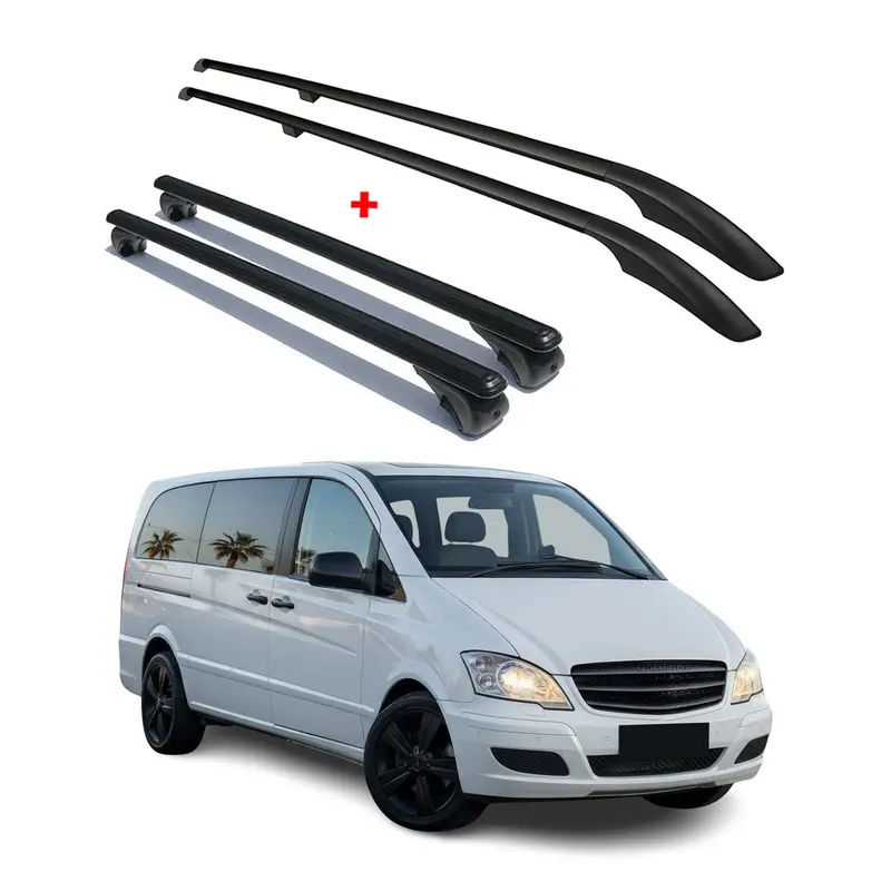 Black Roof Rack Rails Kit For 2003–2014 Mercedes-Benz Vito W639 L2 1