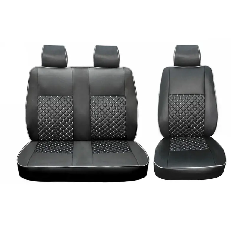 Black & White Leather Front Seat Protectors For 2015–2026 Ford Transit 1