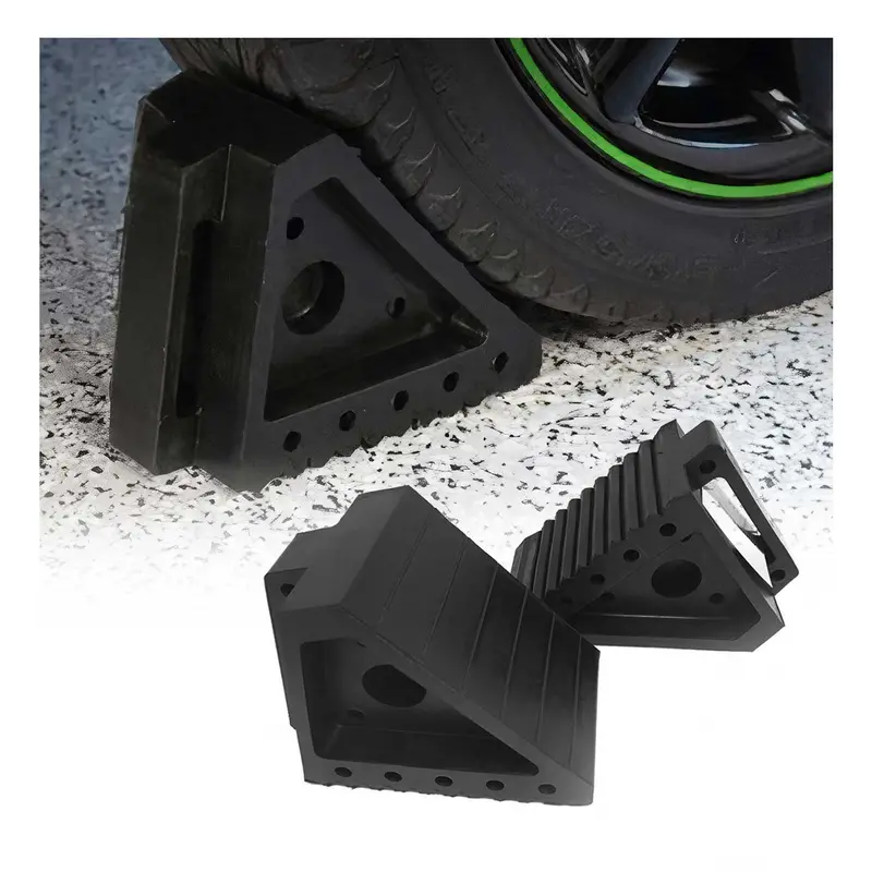 Heavy-Duty Ribbed Rubber Wheel Chock Blocks For Cars, Trucks & Trailers 1