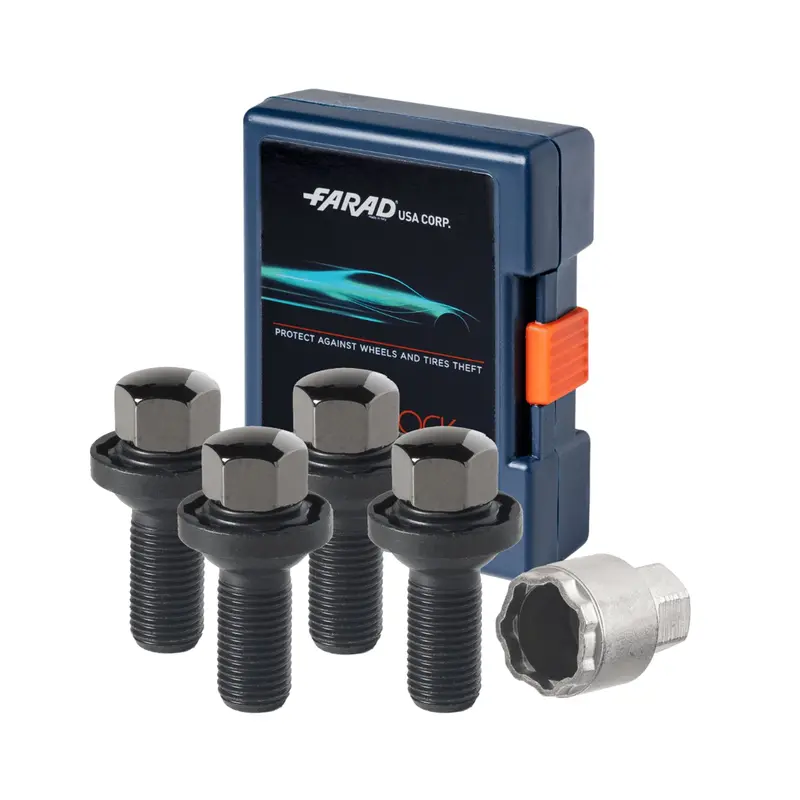 Mercedes Sl-Class Wheel Lock Kit – M14X1.5 Chrome-Black Security Bolts (4-Pack + 1 Key) 1