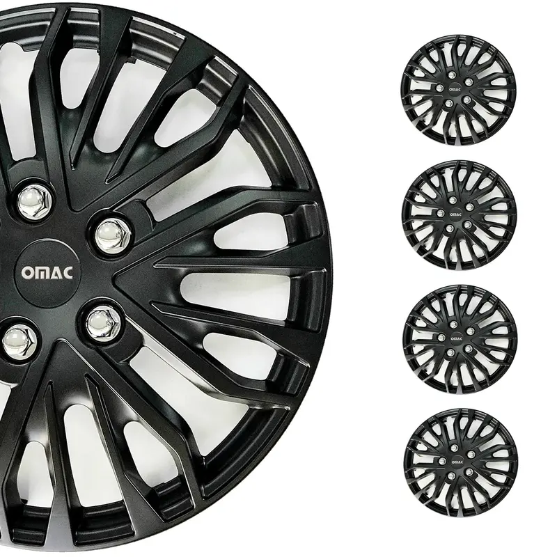 Rimini 14-Inch Matte Black & Grey Hub Caps – Sleek 4-Piece Wheel Cover Set 1