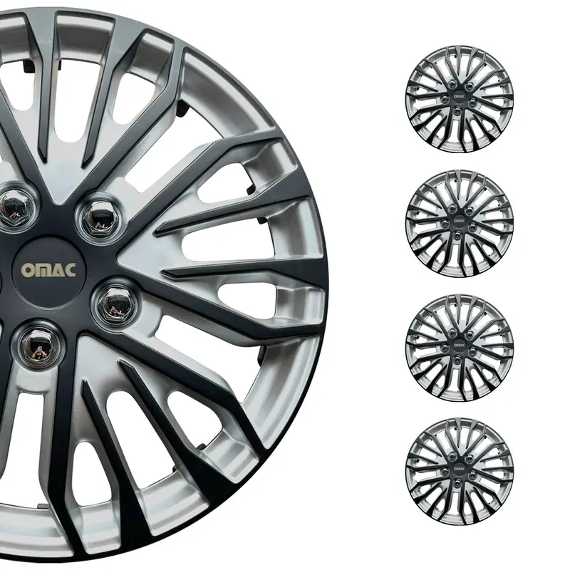 Rimini 16-Inch Grey & Matte Black Hub Caps – 4-Piece Modern Wheel Cover Set 1