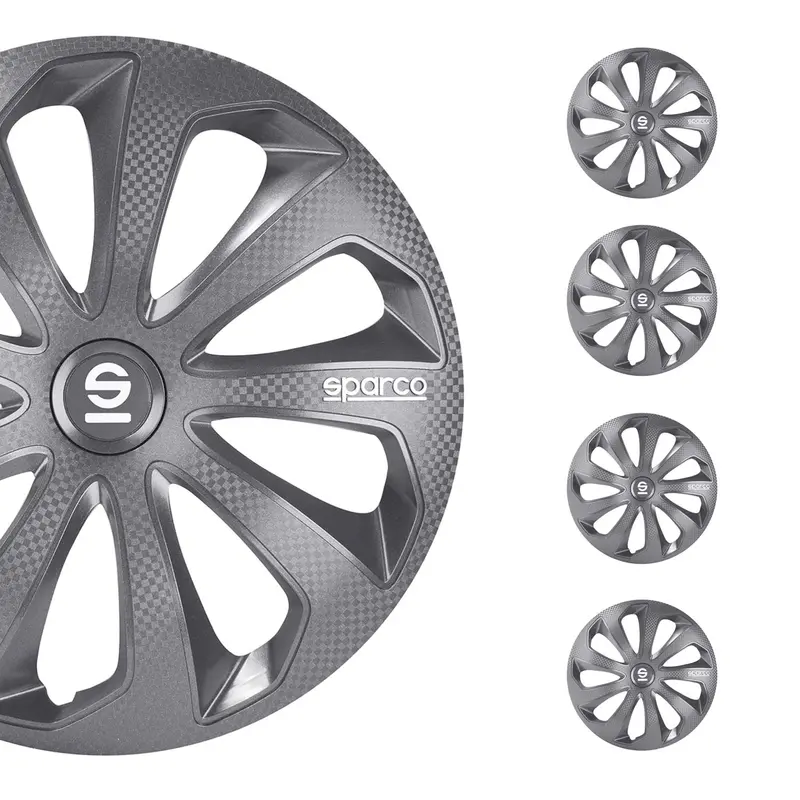 Sicilia 14-Inch Solid Grey Carbon Fiber Hub Caps – Set Of 4 1
