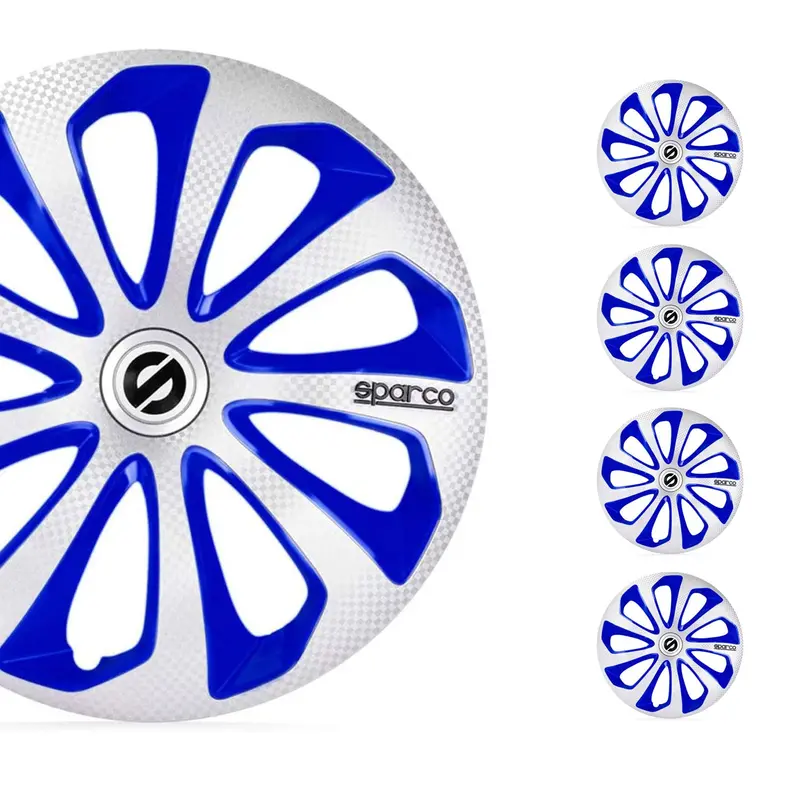 Sicilia 15-Inch Silver Carbon & Blue Hub Caps – Set Of 4 1