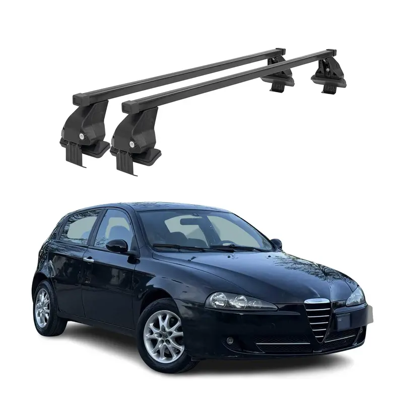 Smooth Roof-Mount Cross Bars For 2002–2007 Alfa Romeo 147 – Black, 2-Piece Carrier 1