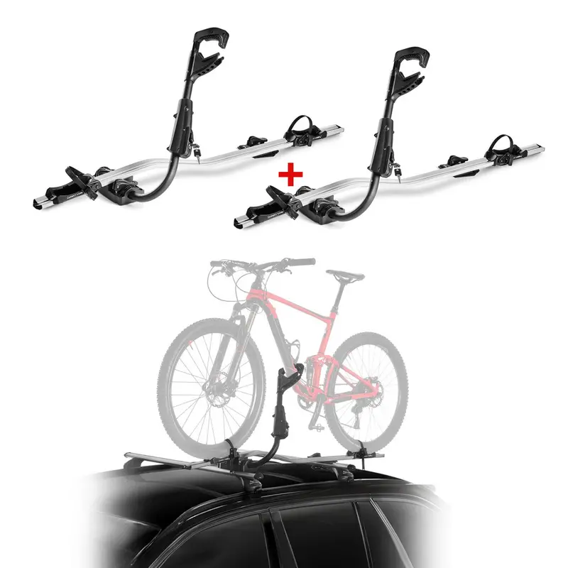 Universal Lockable Silver Rooftop Bike Carrier – 2-Unit Set 1