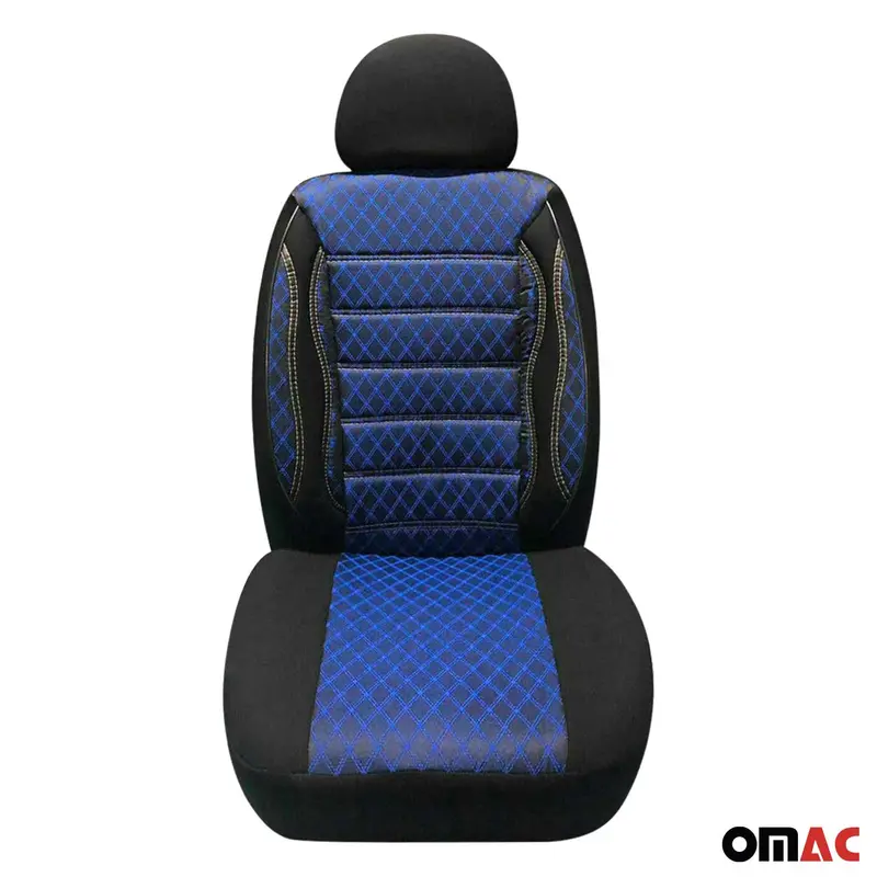Universal Semi-Custom Front Seat Covers In Blue-Black Polycotton By Omac 1
