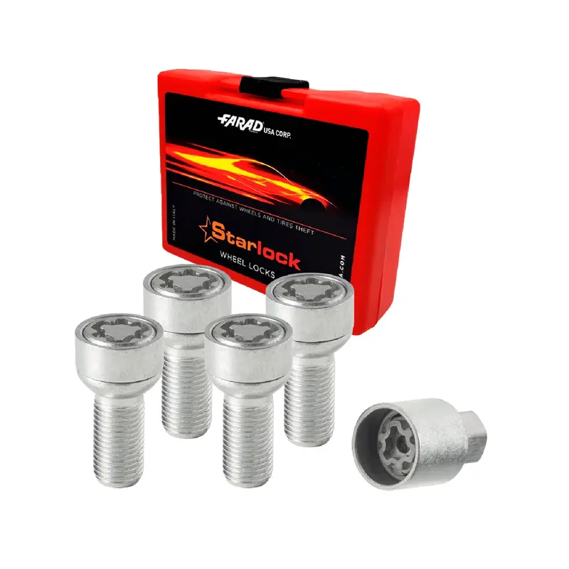 Volvo S90 (2017–2021) Wheel Lock Kit – M14X1.5 Galvanized Silver, 4-Piece With Key 1