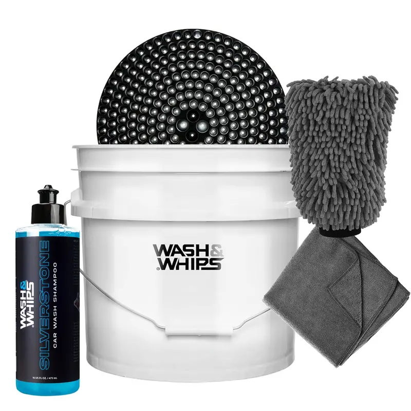 Wash&Whips Car Wash Starter Kit – 3-Gal Bucket With Filter, Shampoo, Chenille Mitt & Microfiber Towel (5-Piece) 1